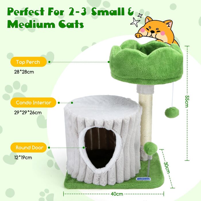Кігтеточка для котів Nobleza Katzenbaum – стабільна, з платформою та будиночком, 40x30x55 см