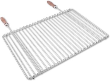 FVLFIL Deos-Grill Stainless Steel Grill Grate with Adjustable Width 55-65X37cm made of European Stainless Steel with Wooden Handles, Adjustable Grill Grate, Extendable Grill Grate