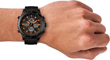 Годинник PINDOWS для чоловіків: водонепроникні спортивні годинники з аналоговим або цифровим дисплеєм, багатофункціональні, міцні наручні годинники для активного відпочинку з LED-підсвічуванням, будильником та секундоміром, чорно-помаранчевий колір