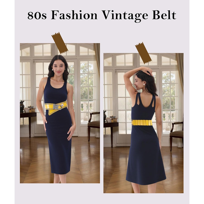 Жіночий пояс вінтажний широкий з еластичною стрічкою та пряжкою-застібкою. Колір: лимонний жовтий, розмір 31'-41'