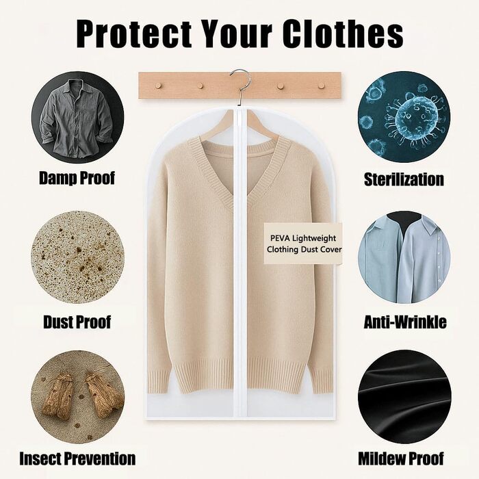 Набір мішко-органайзерів для одягу CNMTCCO, 6 шт., 60x100 см, прозорі, захист від пилу та вологи