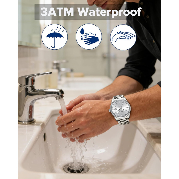 Чоловічий годинник CIVO з нержавіючої сталі: аналоговий бізнес-годинник з датою, що світиться, водонепроникний для роботи та відпочинку, стильний подарунок для чоловіків (сріблястий)