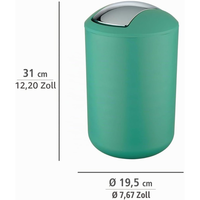 Кошик для косметики та смітника у ванну WENKO Brasil L, 6.5 л, з гойдальним кришкою, ударостійкий пластик, BPA-free, зелений