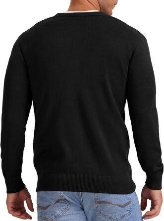 Чоловіча в'язана кофта NITAGUT з вінтажним смугастим дизайном, довгі рукави, V-подібний виріз, ґудзики (S, Чорний)