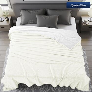 Плед Utopia Bedding з штучного хутра Sherpa, 200 x 150 см - теплий, двосторонній, для ліжка, дивана, кемпінгу та подорожей (228x228 см, слонова кістка)