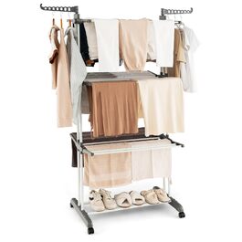 Сушарка для білизни HOMASIS з 4 рівнями, розкладна, на коліщатках та з боковими крилами, 127x63x171 см, сіра