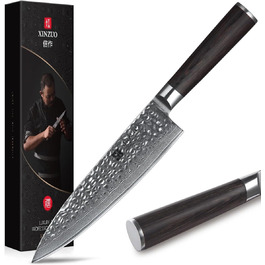Ніж кухарський XINZUO Gyuto 20.1 см з дамаської сталі, професійний, серія He