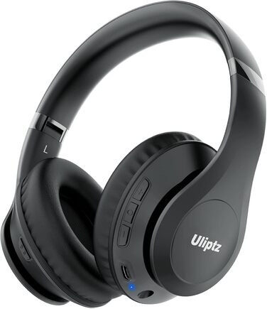 Бездротові навушники Uliptz Over-Ear Bluetooth з 65 годинами роботи, 6 EQ-режимів, HiFi стерео, складні, для подорожей/офісу/телефону/ПК (Чорний)
