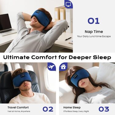 3D Маска для сну з навушниками Bluetooth Dolida (синя) - повна блокада світла, комфортний сон, для подорожей