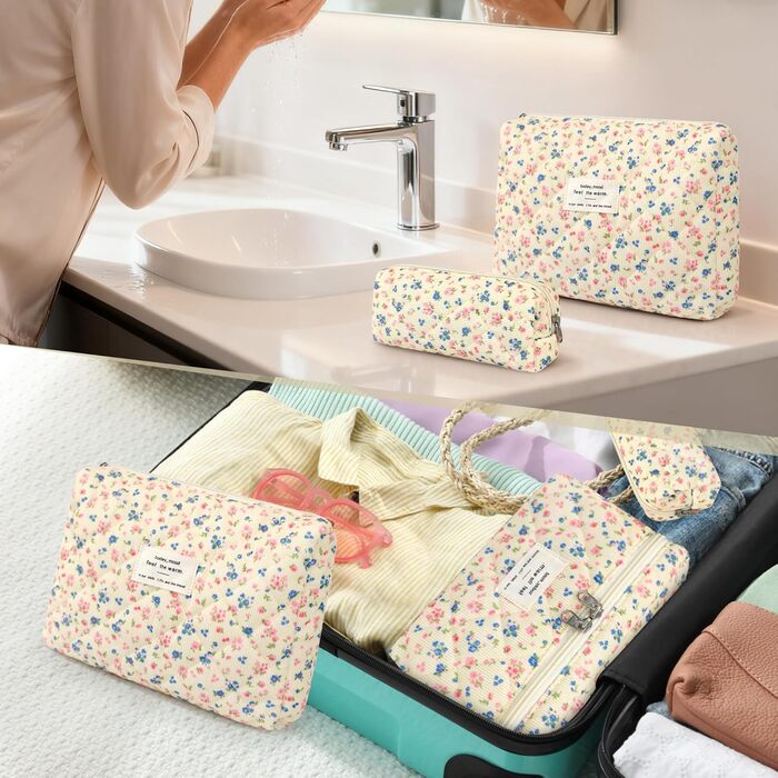 Набір косметичок для жінок: 3 шт. для макіяжу, подорожей та повсякденного використання. Великі косметички для дівчат та жінок