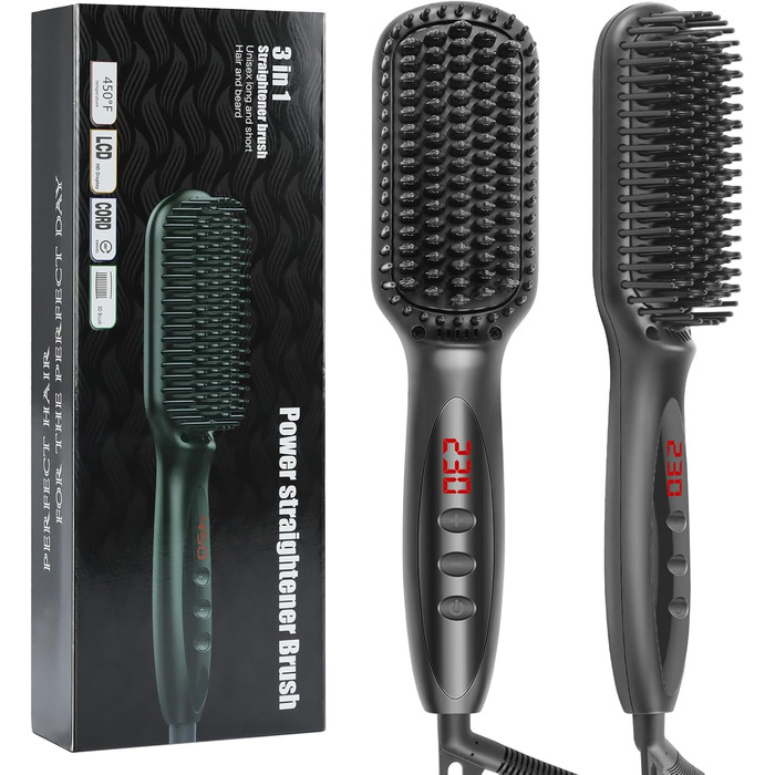 Електрична гребінця-випрямляч для бороди та волосся Aischens 2-в-1 з LCD-дисплеєм (120-230°C)