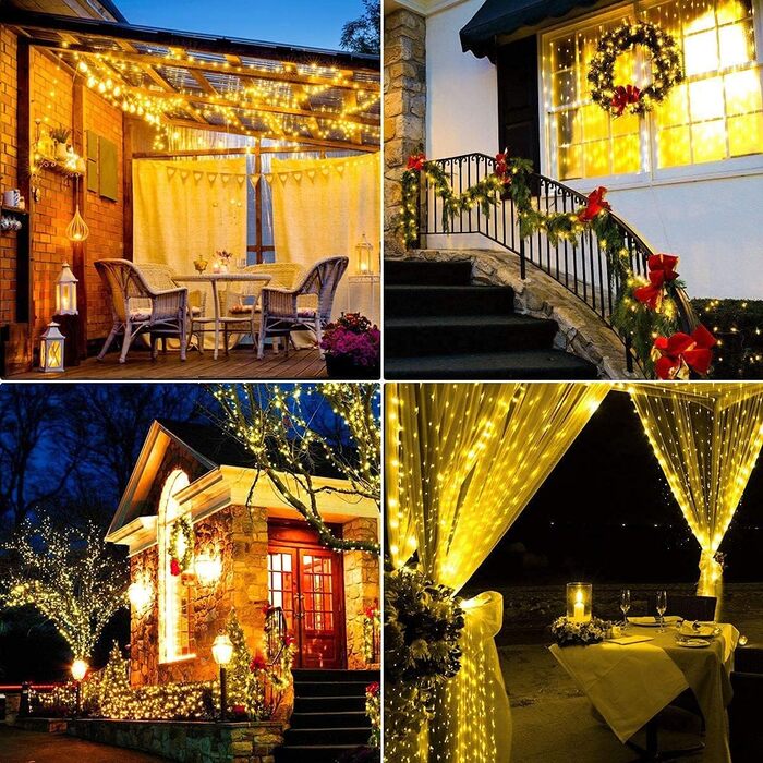 Льод-гірлянда мідний дріт, 100 метрів, 1000 LED, 8 режимів, вологостійка, тепле світло, для прикраси дому, саду, ялинки, вечірки, Різдва