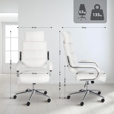 Офісне крісло CLP Campo з штучної шкіри, регульоване по висоті та поворотне, до 135 кг, з підлокітниками, біле