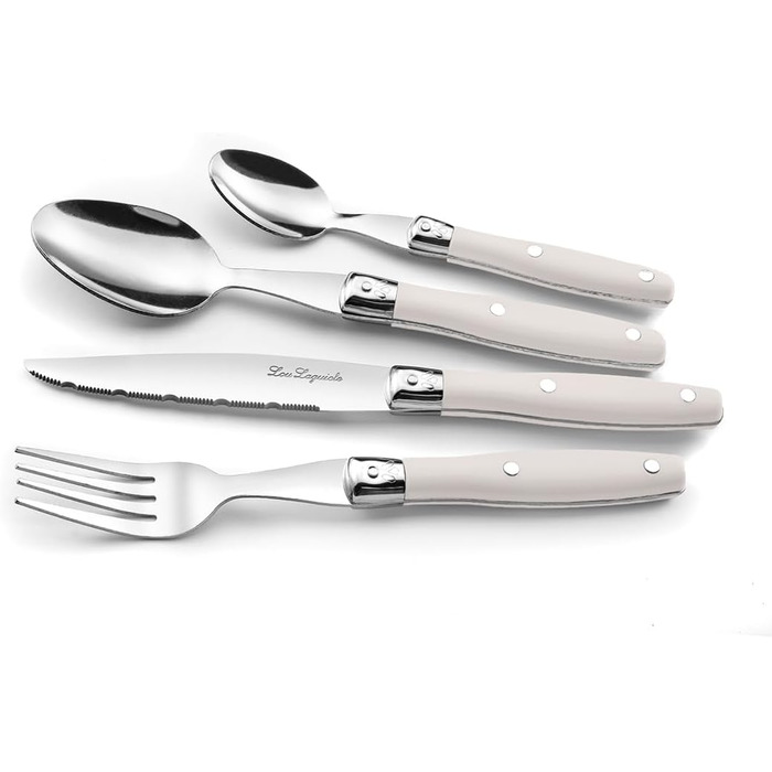 Набір столових приборів Lou Laguiole для стейків (24 шт.) | Набір для 6 осіб | Нержавіюча сталь, кремовий колір
