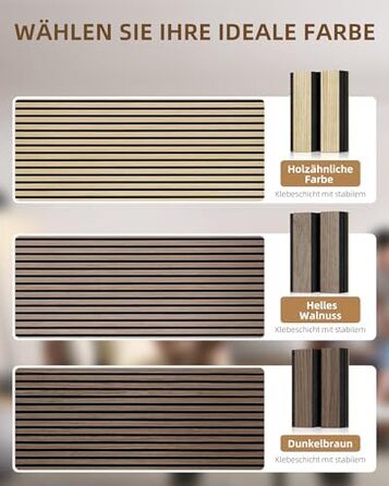 Акустичні настінні панелі JAMELO з шпоном дерева, самоклеючі 3D панелі для стін, стелі та дверей, колір горіх, 10 шт (30 x 15 x 1.2 см)