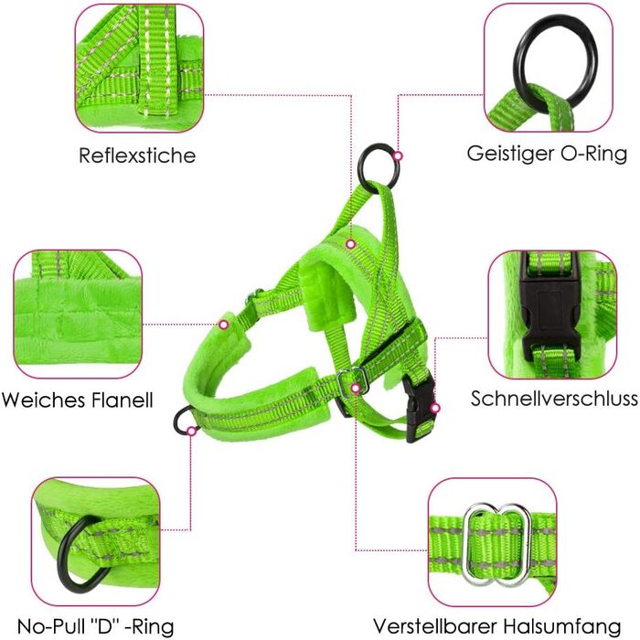 Нашийник для собак LowTon з повідком, анти-тягнучий, відбиваючий, безпечний, проти заплутування, для маленьких та середніх собак та цуценят, чорний (XXS, темно-зелений)