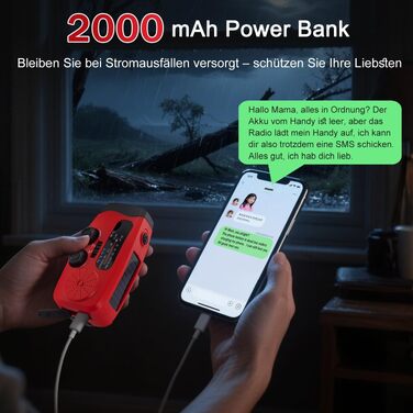 Радіо Kurbel з сонячною батареєю, 2000mAh – аварійне радіо, Power Bank, USB зарядний пристрій, ліхтарик, SOS сигнал для виживання, кемпінгу та надзвичайних ситуацій