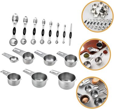 Cabilock 1 Set Measuring Cups Measuring Spoons Set Label Dispenser Teaspoons Instant Kettle Stainless Steel Measuring Cups Adjustable Measuring Spoon Drink Cookie Jar Baking Moulds Stainless Steel