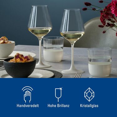 Villeroy & Boch – Manufacture Rock White White Wine Glass Set, 4-Piece. White Wine Glasses, Exceptional Glasses, Glasses for Wine, Crystal Glass