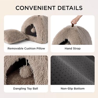 Кігтечка для котів BEDSURE велика, 44x44x44 см, з плюшевим будиночком, знімним килимком та іграшкою, для дому, (40x40x40 см, верблюжий)