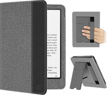 Чохол Fintie для Kindle Paperwhite 12-го покоління (2024/2025), Kindle Colorsoft/Signature Edition, з підставкою, петлею та авто-вимиканням, чорний (сірий/чорний)