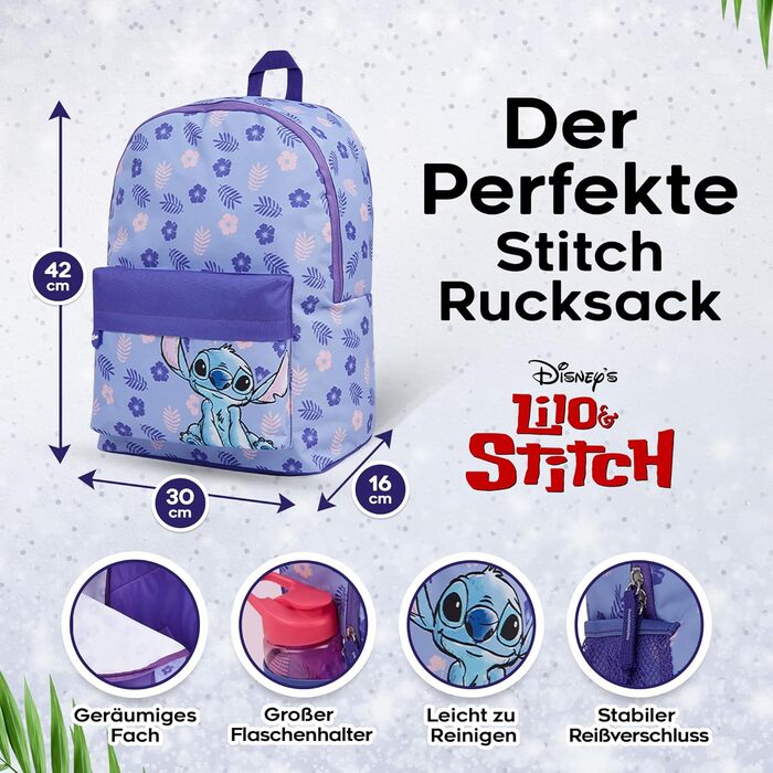 Рюкзак Disney Stitch для дівчаток: Шкільний, дорожній, спортивний, фіолетовий 40x30x15 см