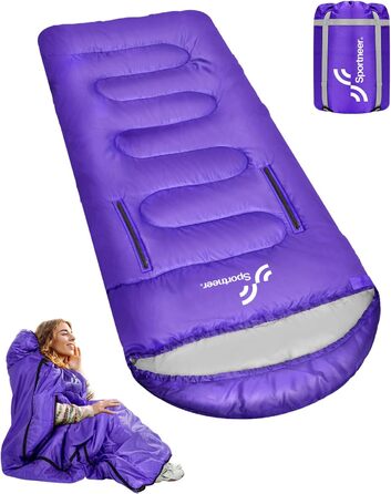 Спальний мішок Sportneer Outdoor - ковдровий, 3-4 сезони, для дорослих, фіолетовий (200x85 см)
