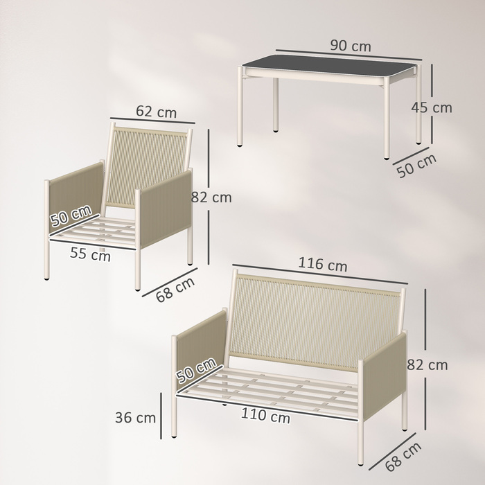 Набір садових меблів Outsunny з ротангу (поліротангу) – Lounge-набір з 2-місним диваном, кріслом, скляним столиком, подушками, стійкий до погодних умов, група для сидіння на 4 особи. Меблевий набір для балкона, тераси або саду. Колір: коричневий + сірий |