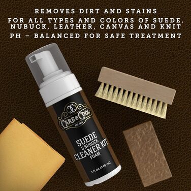 Care & Cool Cleaning Set for Suede and Nubuck, 142 g, restores color and vibrancy to shoes, boots, clothing, and furniture. Includes a high-quality boar bristle brush, Hi-Tech cloth, and...