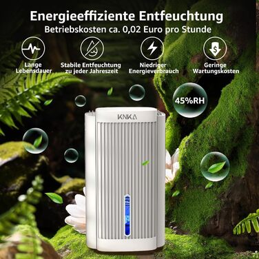 Електричний осушувач повітря KNKA, 1.1 л, тихий (28dB), для дому, ванної, підвалу, з автовимкненням та нічним режимом, кольорове нічне підсвічування (білий)