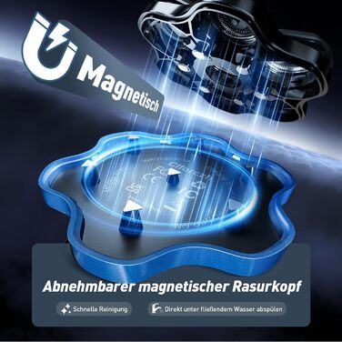 Електричний триммер для гоління голови FitSan 7D, знімний триммер для обличчя, IPX7 вологостійкий, LED-дисплей, USB-C зарядка, чорний