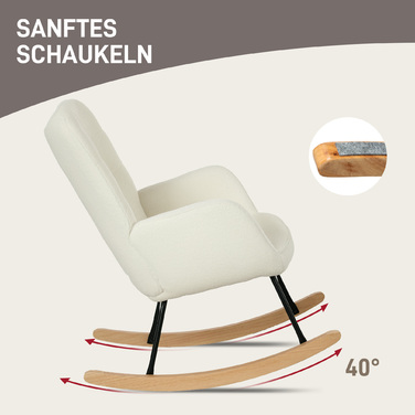 HOMCOM Rocking Chair, Rocking Armchair with Berber Fleece Look, Armrests, Padded Armchair with Wooden Runners, Reclining Chair for Living Room, Bedroom, Holds up to 120kg, White | Aosom