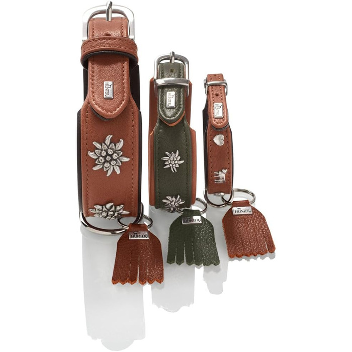 Нашийник для собак HUNTER München, зелено-коричневий, шкіряний, з вишуканими деталями, м'який та міцний, не травмує шерсть, екологічний, Made in Germany, розмір 50