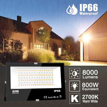 iLC RGB LED Floodlight 80W, RGBW Color Changing Floodlight Equivalent to 800W, 16 Million Colors, Grouping, Timer, 2700K Warm White, Water Protection Rating IP66, Outdoor/Indoor (2-Pack)
