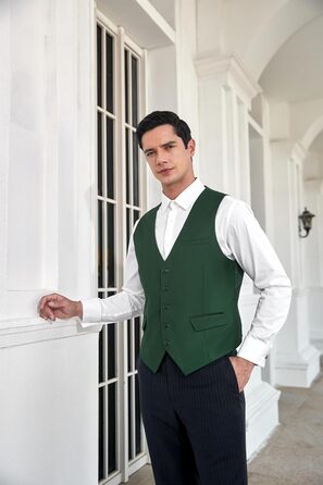 Елегантний жилет для чоловіків HISDERN: весільний, класичний, однотонний, бізнес, смокінг з кишенями (зелений, 4XL)