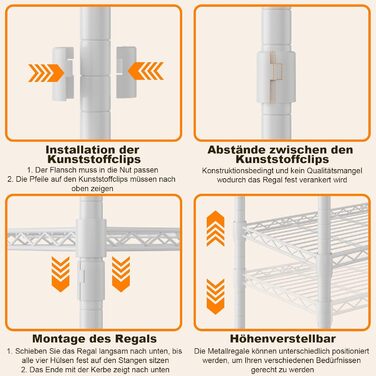 Тeleskopна штанга Himimi для одягу з 4 перекладинами та 6 регульованими полицями, 1 гачок, телескопічна система полиць B (175-230) x H180 см, адаптована для різних приміщень (білий)