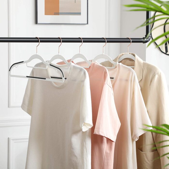 Набір вішалок SONGMICS 50 шт., пластик, антиковзаючі, компактні, товщина 0,5 см, 42 см, поворотний гачок 360°, срібло, білий + темно-сірий