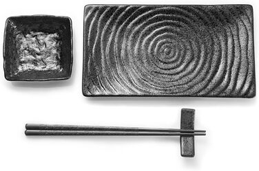 Набір посуду Юда Суші з кераміки, 8 предметів – японський посуд для 2 осіб (2 тарілки, миски для соєвого соусу, палочки та підставка) – високоякісна кераміка, придатний для мікрохвильової печі та миття в посудомийній машині – елегантний подарунок (1 набір