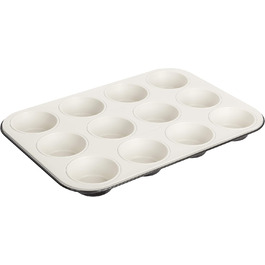 Dr. Oetker 12-Cup Muffin Tin Ø 5 cm EXCLUSIVE, Muffin tin made of steel sheet, baking sheet with ceramic-reinforced non-stick coating (Color: Gray-Brown/Crème), Quantity: 1 piece