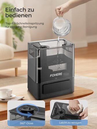 Зволожувач повітря 6L для великих приміщень, холодний туман, тихий, з аромадифузором, для дитячої кімнати, спальні, рослин, 60 год роботи, точний датчик вологості, верхнє заповнення