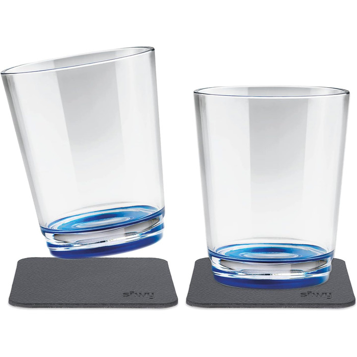 silwy® Non-Slip, Shatterproof Magnetic Drinking Cups (2-Piece Set) in Lui Blue color, including two metal Nano-Gel pads for secure placement - perfect for camping and boating