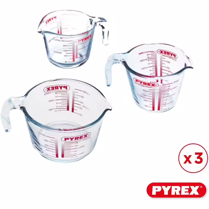 Pyrex Classic Set with 3 Cleaning Bowls, Capacity 0.25 l + 0.5 l + 1 l, Glass, 8023508, Transparent, 3 Pieces (1 Pack), 3