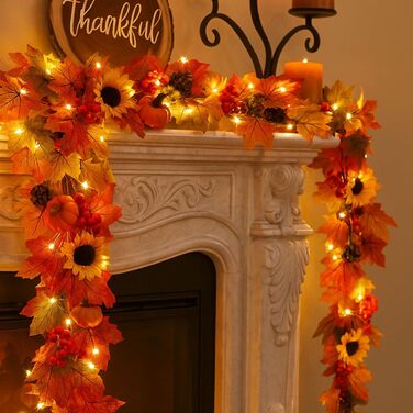 Гірлянда з листя клена для осіннього декору: 3м, 30 LED, для дому та вулиці