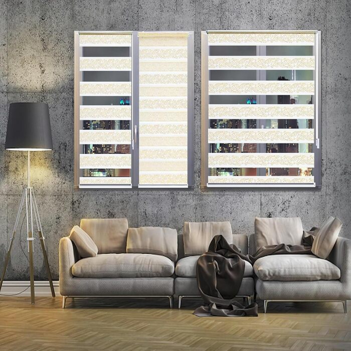 Double Roller Blind Klemmfix No Drilling White Silver 200 x 60 cm (Length x Width) Duo Roller Blind Blackout with Beads, Shimmers, Pleated Blind Window Door Zebra Blind Clamp Blind Side Pull Blind (Gold Beige, W50 x H200 cm)