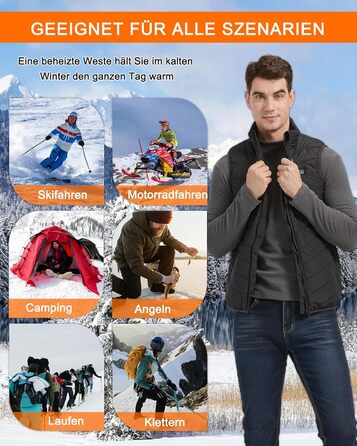 Обогревна жилетка для чоловіків: USB жилетка для активного відпочинку - 11 зон обігріву для мото, риболовлі, катання на лижах, бігу, гольфу, походів, верхової їзди (батарея не входить у комплект) Чорний XL