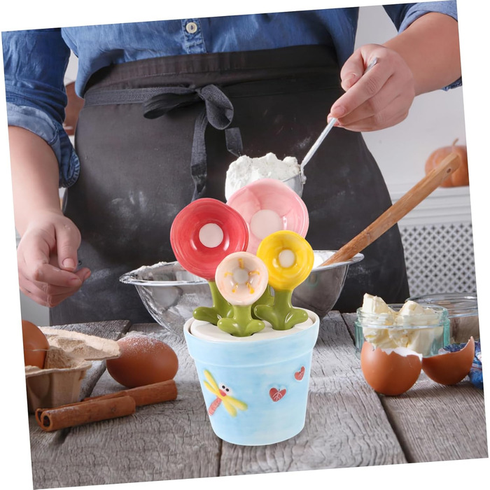 Garneck 2 Sets Back Spoon Measuring Spoon Measuring Figure Measuring Spoon Porcelain Salt Spoon Coffee Measuring Spoon Kitchen Helper Cactus Measuring Cup Ceramic