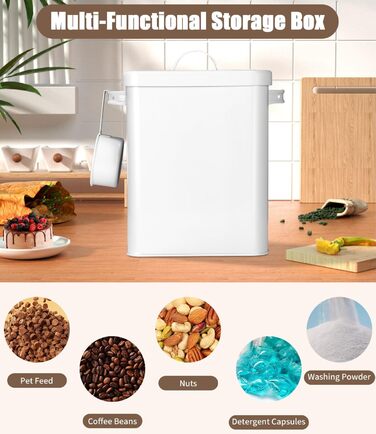 Контейнер для порошку 6.5L, металева коробка для прального порошку з дозатором, контейнер для корму для собак, котів, кавових зерен, білий