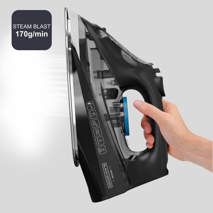 Праска Black+Decker Blau BXIR2200E з парою, 2200 Вт, пластик, 370 мл, 2600 Вт, 170 г/хв