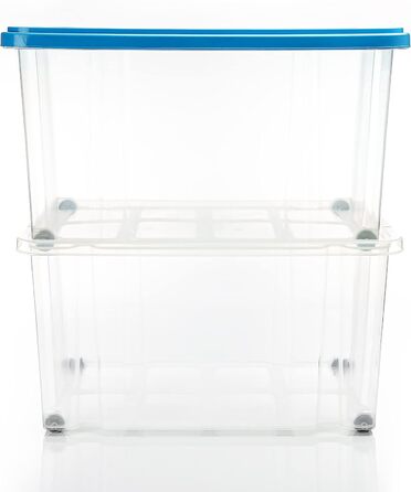 BigDean 4-Piece 60L Storage Boxes with Lid Large Steel - Stackable, Robust Box BPA-Free - Rollable Storage Box with Secure Click Closures - Made in Germany (Blue)