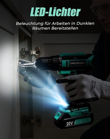 Акумуляторний шурупокрут-дрель 20V з 56 шт. насадок, 42Nm, LED-підсвічування, для дому та ремонту